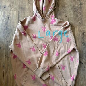 PLAYBOY Pink Bunny Logo Beige Hoodie